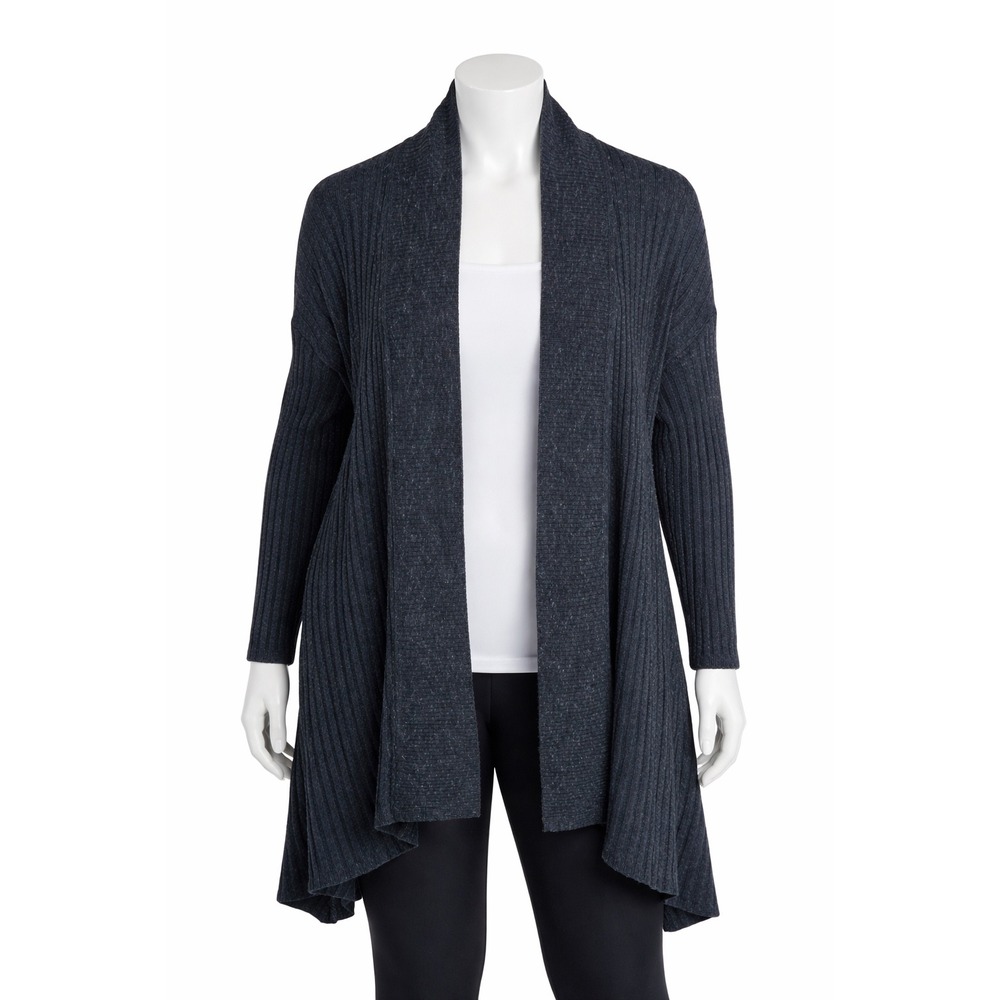 Lane Bryant Open Front Cardigan 14/16 Navy Marled Ribbed Long Duster Sweater